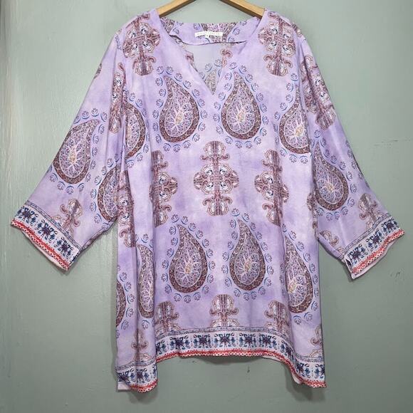 Violet & Claire Plus Size 3X Lavender Popover Tunic Top Pastel Paisley Boho Chic - Picture 1 of 10